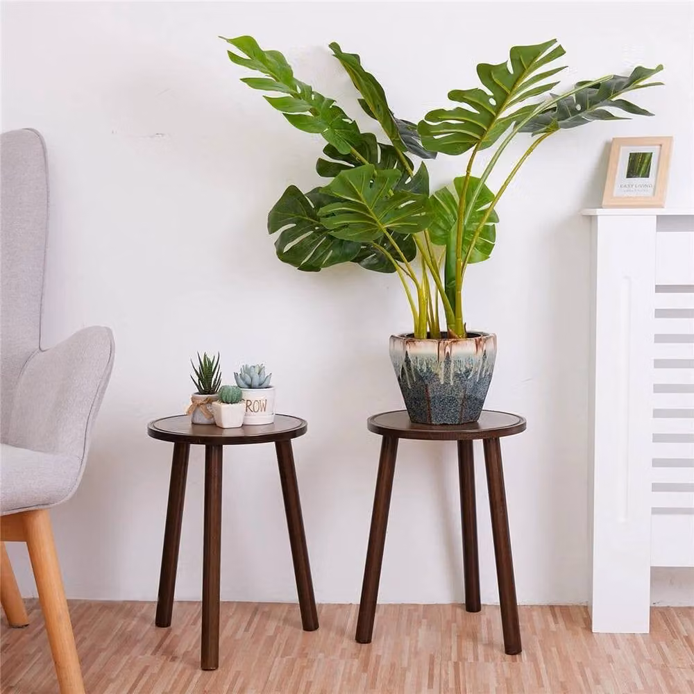 KORVIXA Set of 2 Brown Bamboo Plant Stands for Indoor and Outdoor Use, Height: 42 cm – 4