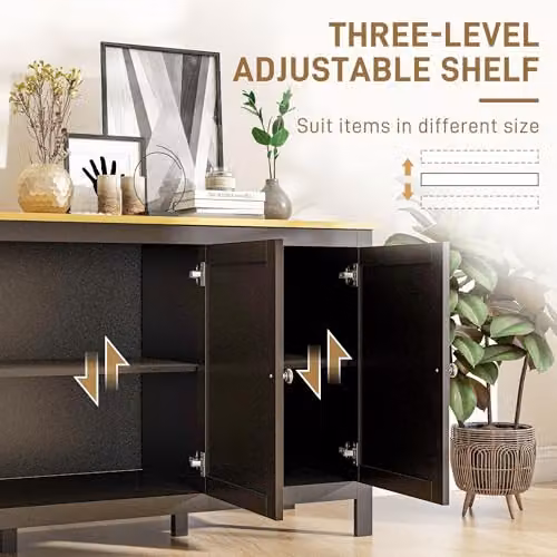 HOMCOM Modern Black Sideboard Buffet Storage Cabinet W/D/H: 120 x 40 x 70 cm – 3