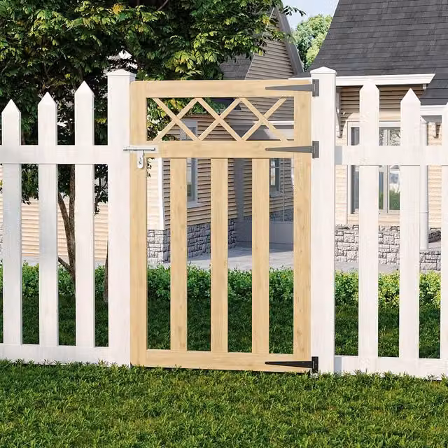 Livingandhome Spruce Wood Garden Fence Gate with Wire Mesh Design in Soft Yellow, W: 120 cm, H: 76 cm