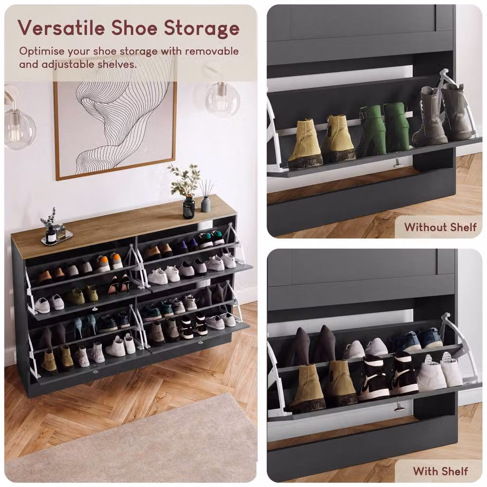 Vida Designs Modern 4 Drawer Flip Down Shoe Cabinet in Anthracite Grey – 5