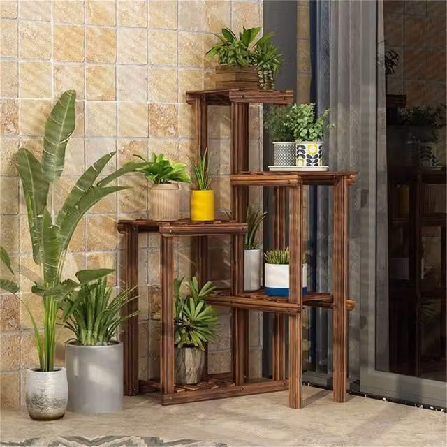 EONLION 6 Tier Corner Plant Stand Shelf in Brown Solid Wood – 1