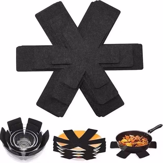 Nordara Set of 12 Grey Anti-Slip Pan and Pot Protectors with Ceramic and Glass Divider Pads