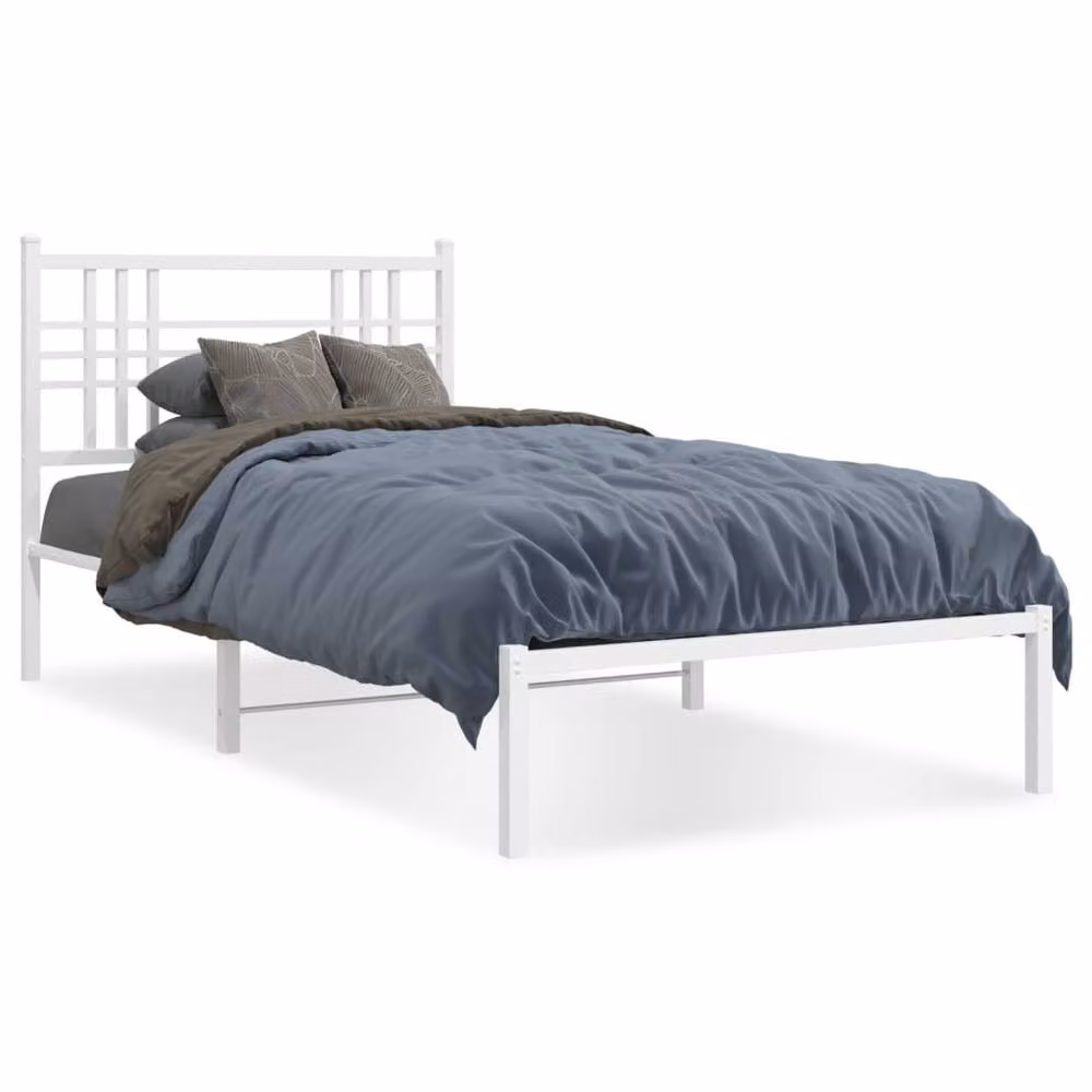 Berkfield Home Metal Bed Frame with Headboard, White, W/D/H: 100 x 200 cm – 2