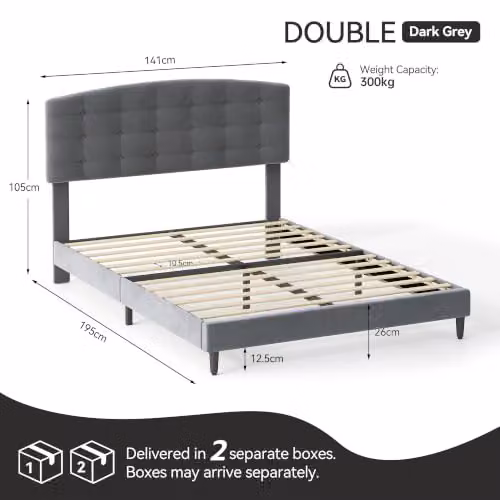 MCC Direct Cheyenne Velvet Upholstered Double Bed Frame in Grey, W/D/H: 140 x 200 x 105 cm – 2