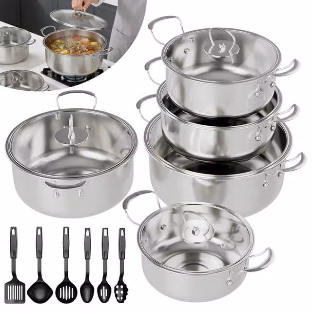 PAWNORA Non Stick Stainless Steel Induction Cookware Pot in Silver