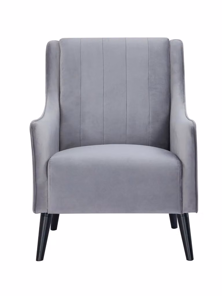 Chloe Grey Velvet Fabric Accent Chair with Armrests and Wood Frame