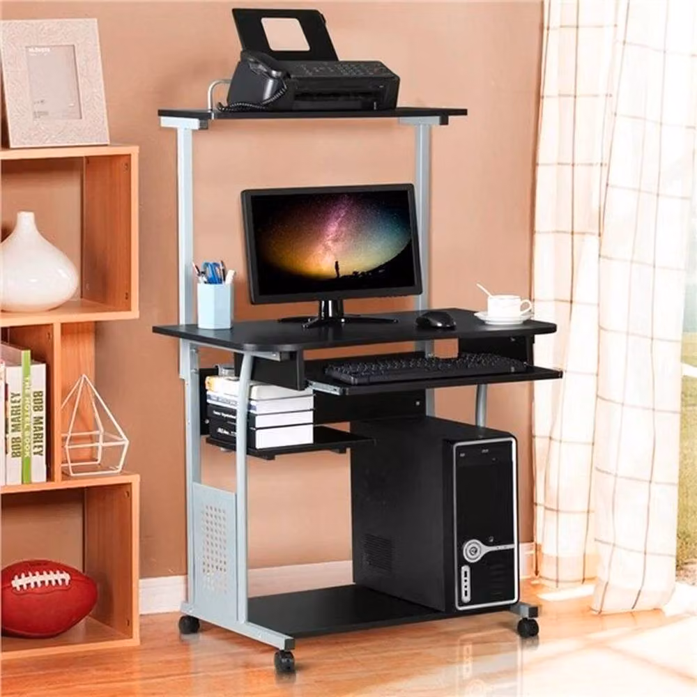 SPETLEK Modern Rolling Computer Desk with Shelves in Black and Silver – 5
