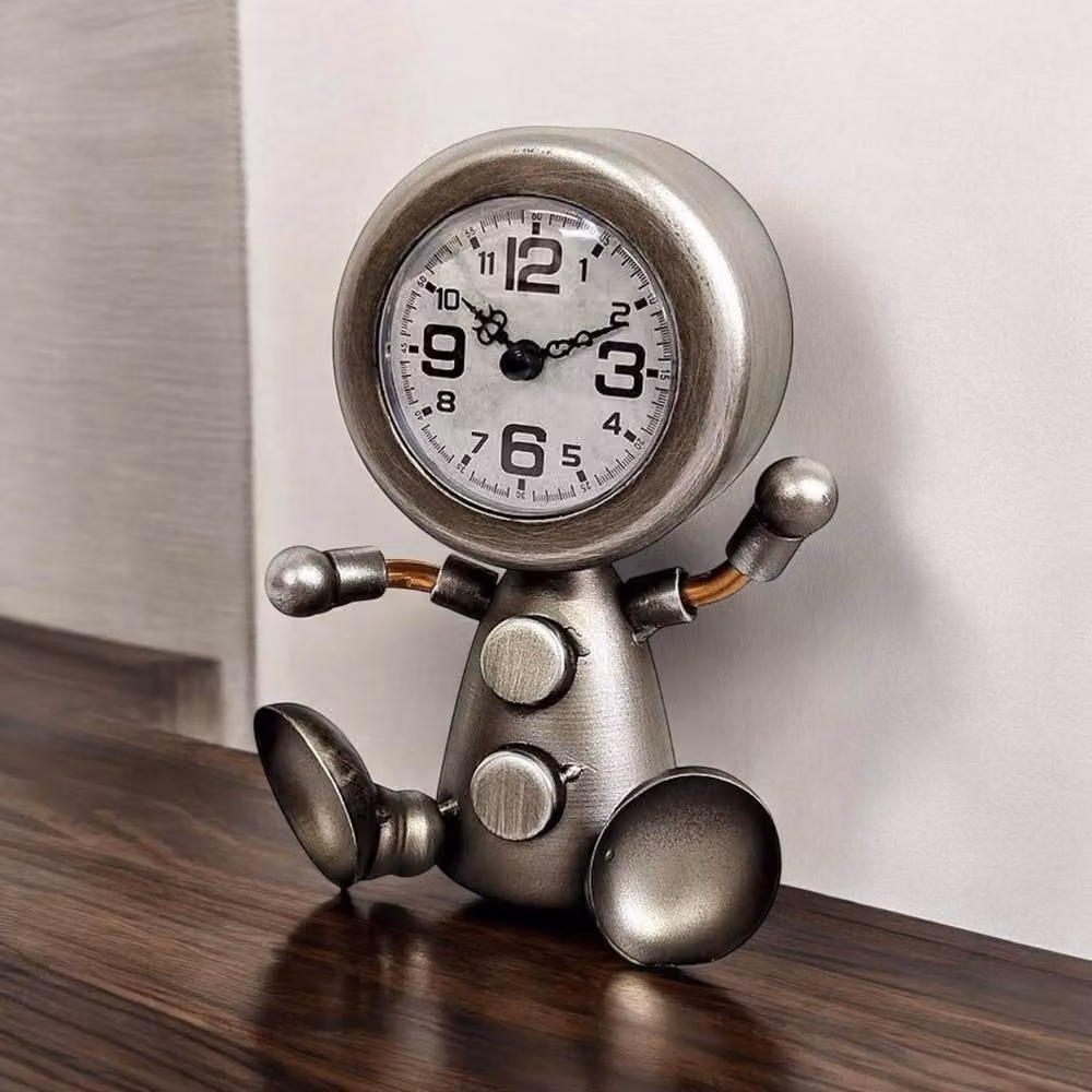 Minster Analog Round Tabletop Clock in Silver, W: 13 cm, D: 9 cm, H: 19 cm – 3