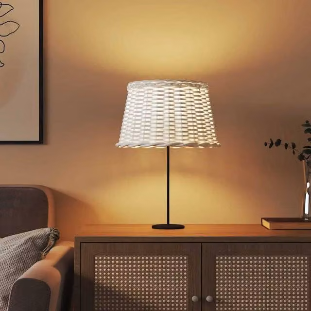 Berkfield Home White Wicker Cylinder Lamp Shade, W/D/H: 45 x 28 x 28 cm