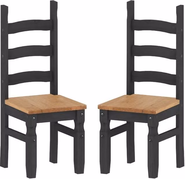 FORGEVIO Set of 2 Charcoal Slat Back Dining Chairs in Solid Waxed Pine Wood – 1