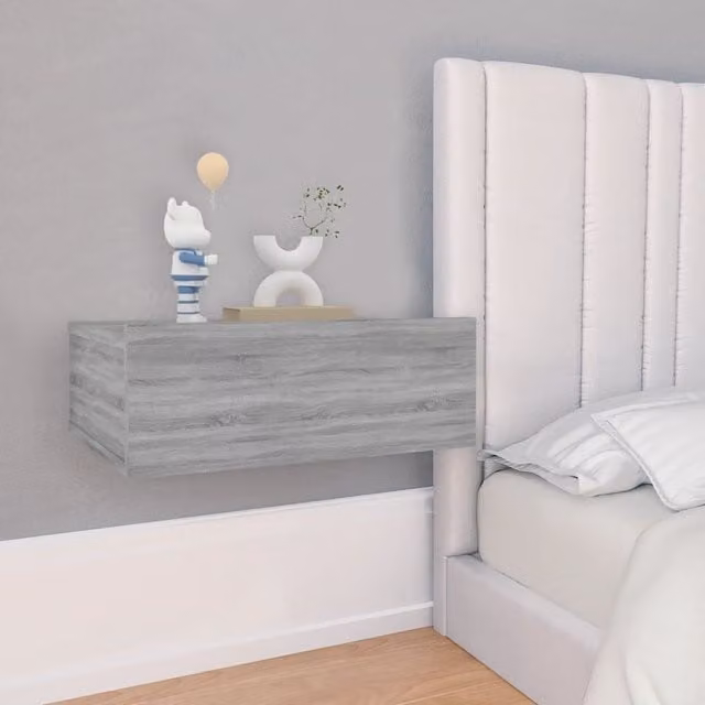 Berkfield Home Set of 2 Grey Sonoma Floating Nightstands, W/D/H: 40 x 30 x 15 cm
