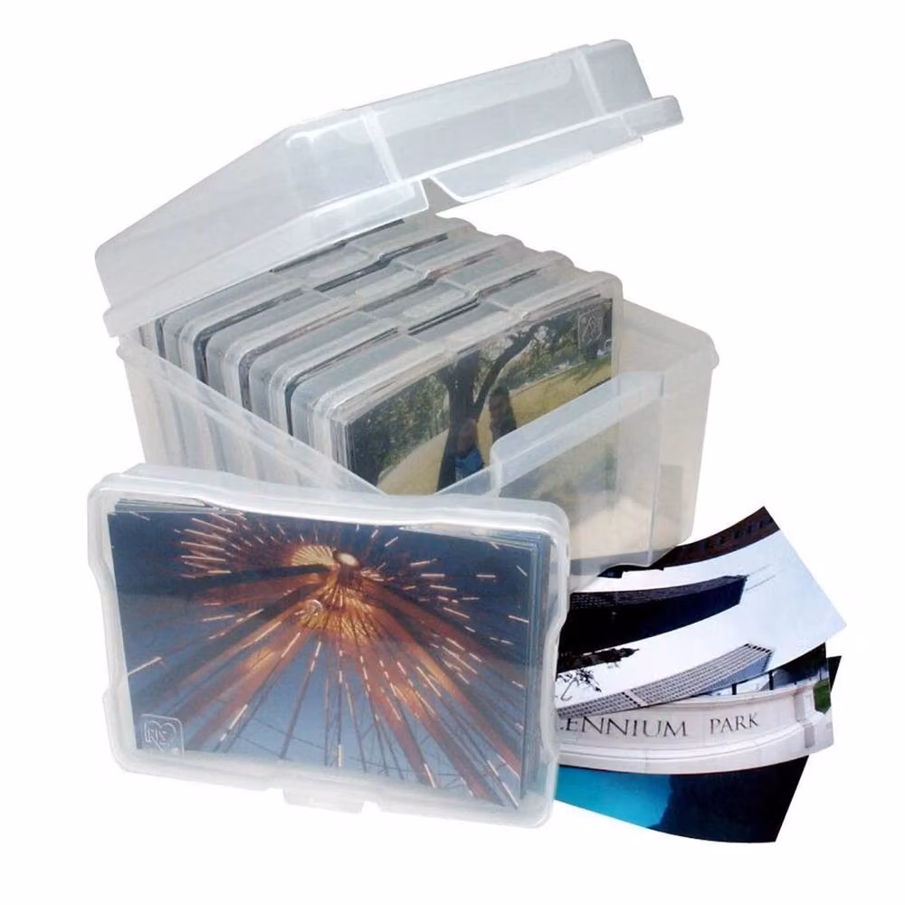 FLAVORA Transparent Plastic Photo Storage Box and Picture Album Organiser, Clear, W: 50 cm, D: 50 cm, H: 5 cm – 4