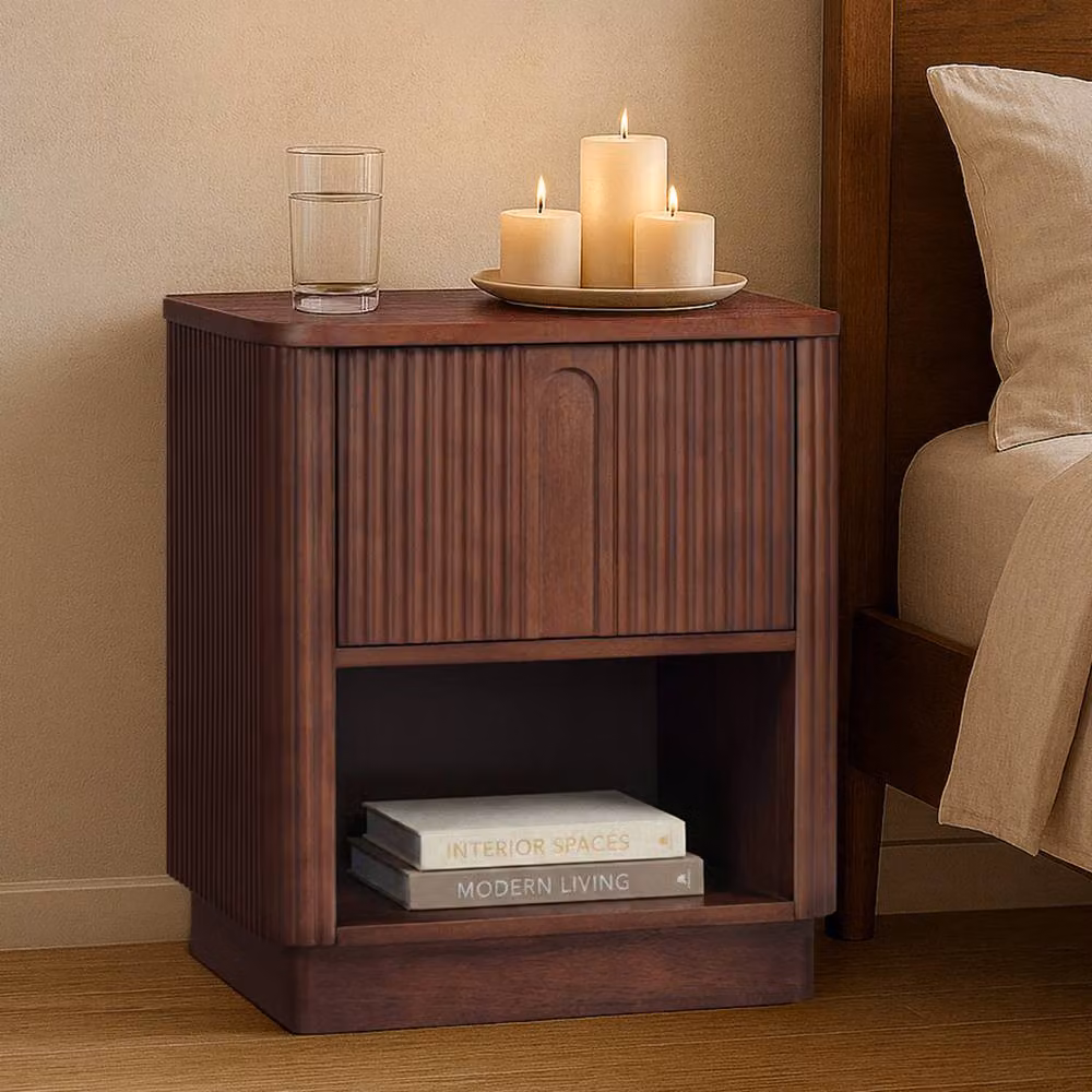 Teamson Home Potomac Scandinavian Style Acacia Wood Nightstand with Open Shelf and Drawer in Brown, W/D/H: 50.8 x 40.64 x 57.15 cm – 2