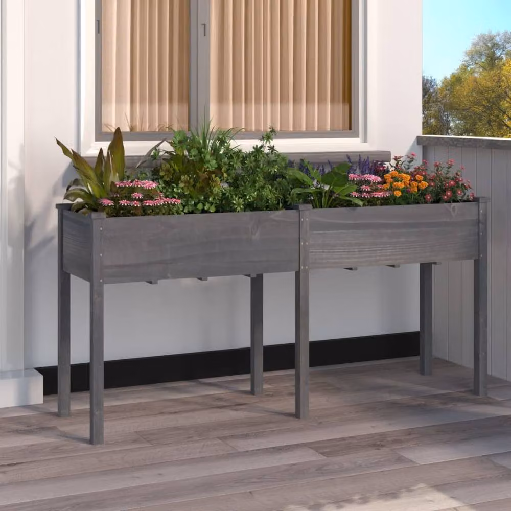Berkfield Home Grey Solid Wood Fir Planter with Liner W: 161 cm, D: 45 cm, H: 76 cm – 2