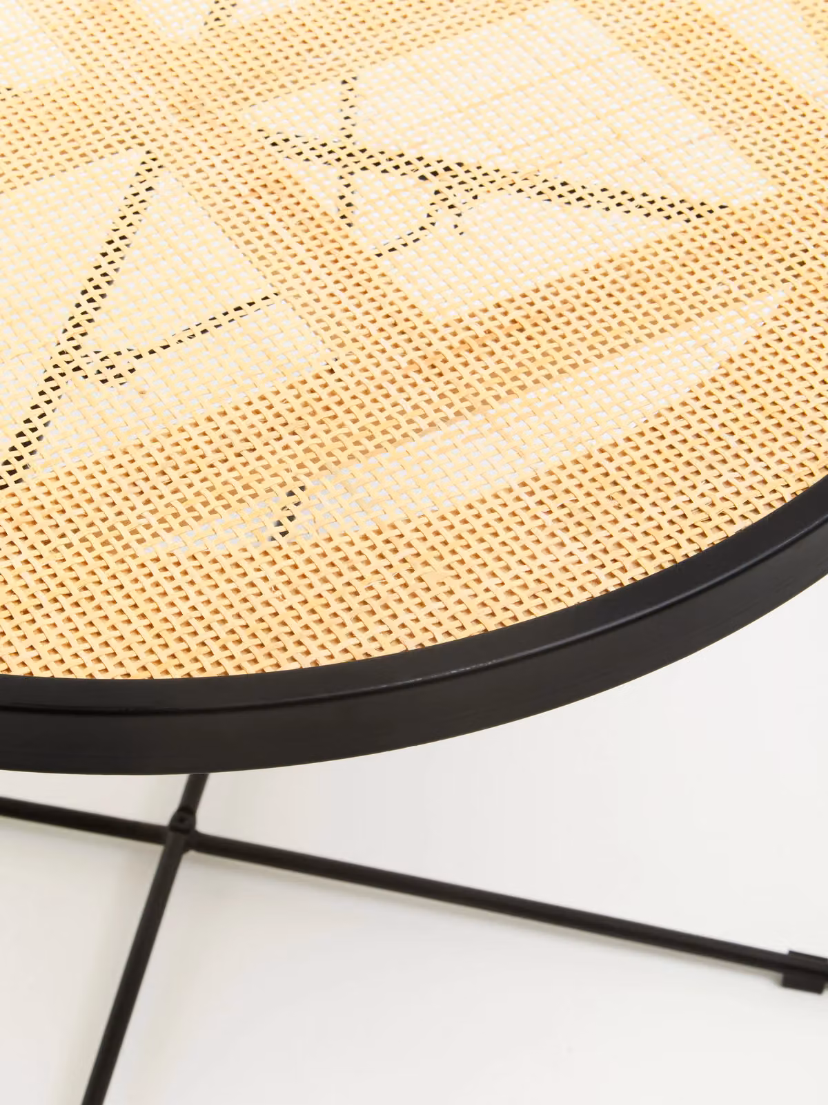 Orsina Round Rattan Coffee Table with Metal X-Frame Legs in Black and Brown – 3