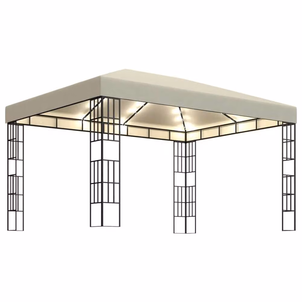 Berkfield Home Gazebo with LED String Lights, Beige, W: 4 m, D: 3 m – 2