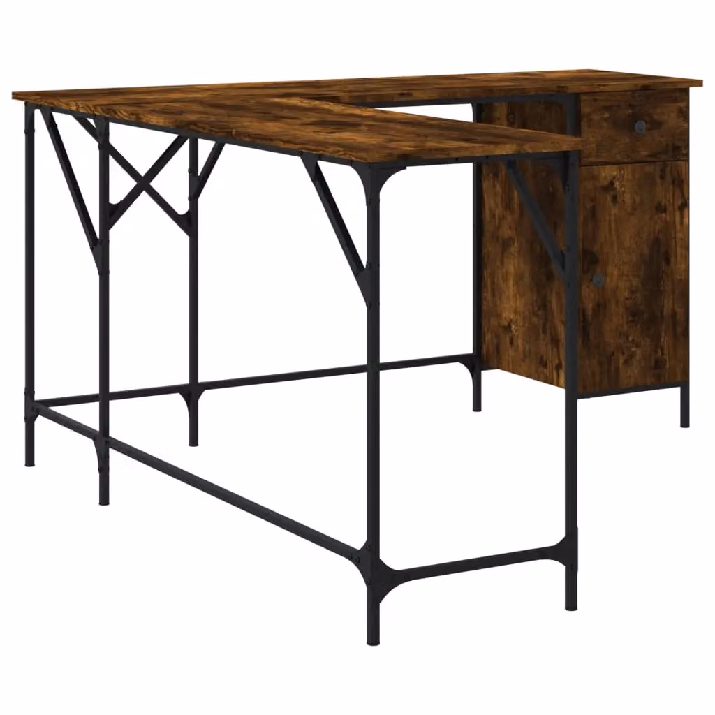 Berkfield Brown Smoked Oak Corner Home Office Desk, W/D/H: 141 x 141 x 75 cm – 4