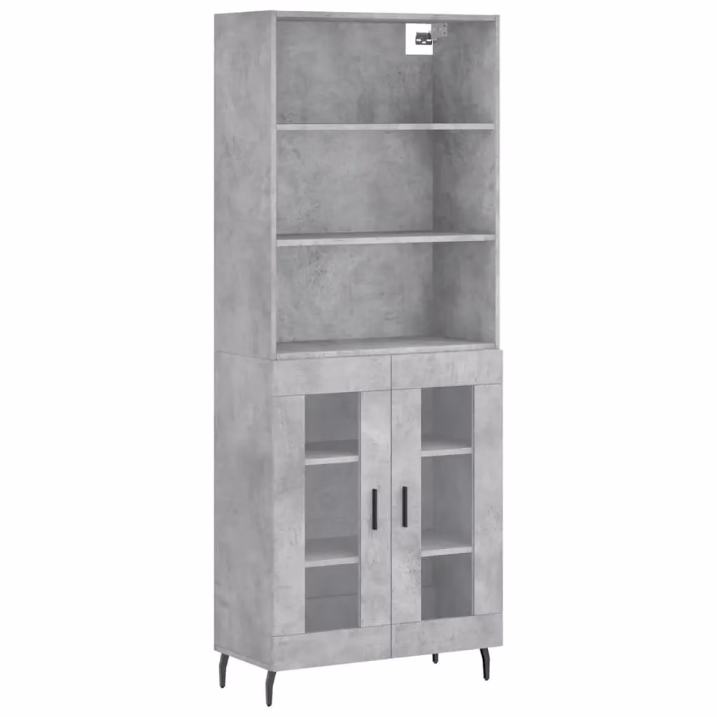 Berkfield Home Highboard in Concrete Grey with Glass Doors, W/D/H: 69.5 x 34 x 180 cm – 2