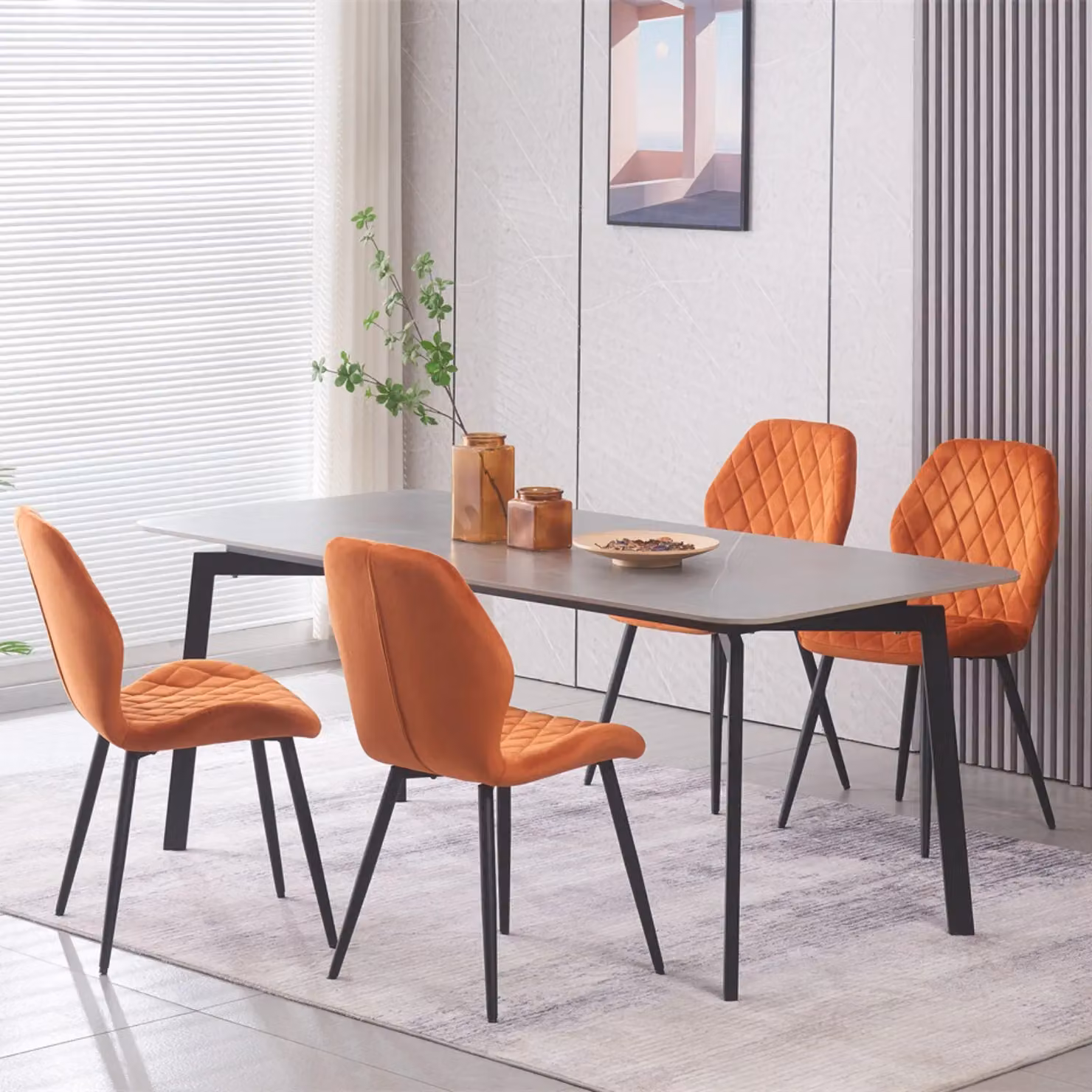 SONARA Modern Velvet Dining Chairs Set of 2 in Orange with Ergonomic Curved Backrest and Metal Legs – 2