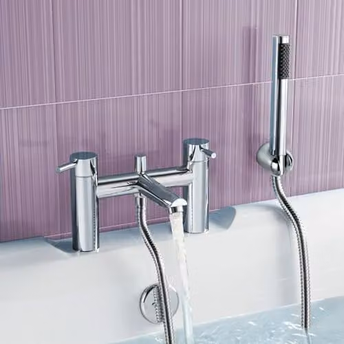 Nes Home Chrome Round Bridge Deck Mounted Bath Shower Mixer with Handset and Basin Single Lever Mixer Tap Set in Silver – 2