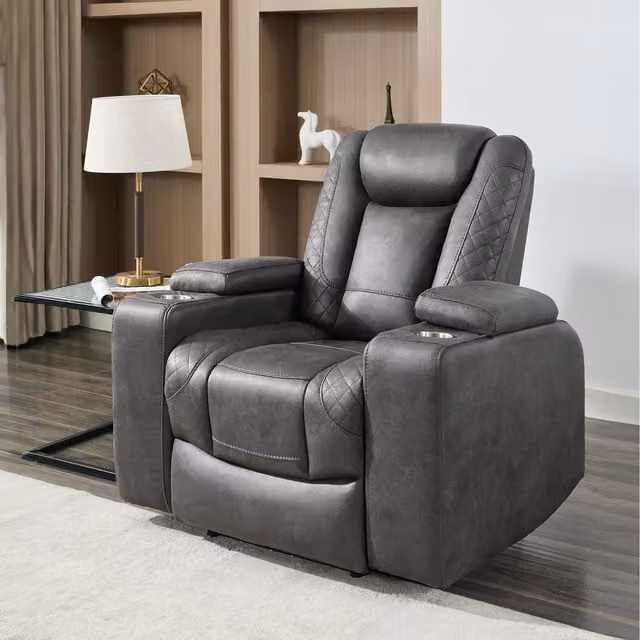 More4Homes Ashton Single Seater Fabric and Synthetic Leather Electric Recliner Chair in Grey