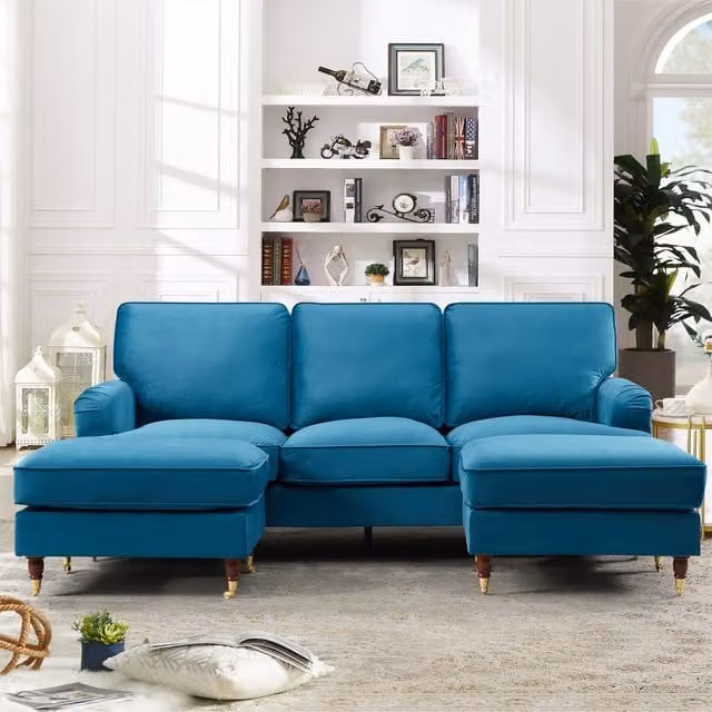 Artemis Home Woodbury U-Shaped Velvet Fabric Corner Sofa in Petrol, Width: 218 cm