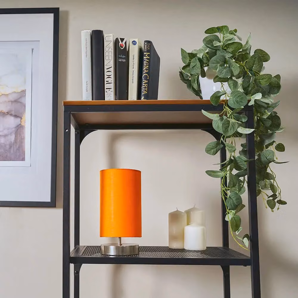 ValueLights Francis Pair of Dimmable Touch Table Lamps with Orange Fabric Shades and Brushed Chrome Finish – 3