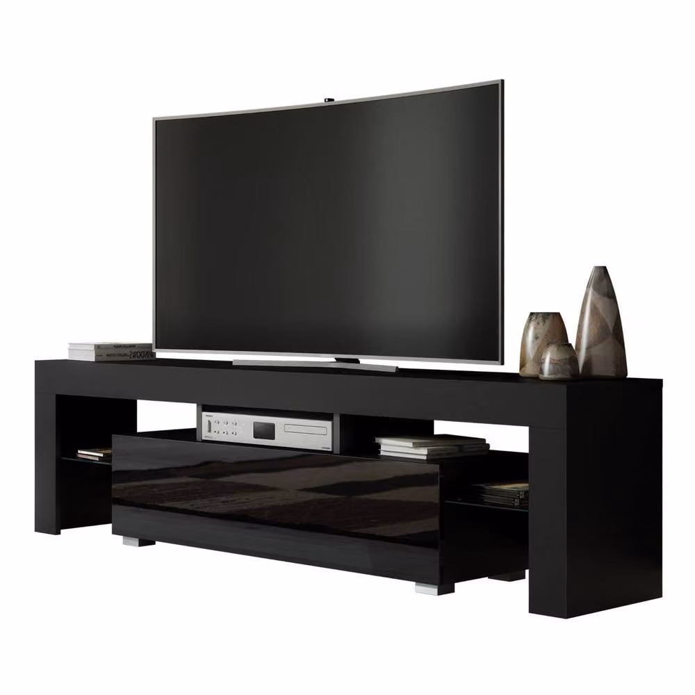 Mex Furniture LTD Aria Modern Glossy TV Unit in Black, W/D/H: 160 x 35 x 45 cm – 3