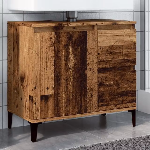 Berkfield Home Sink Cabinet in Old Wood Brown, W/D/H: 65 x 33 x 60 cm – 1