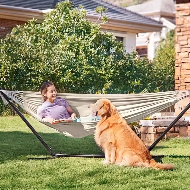 SONGMICS Double Hammock with Stand and Carry Bag in White