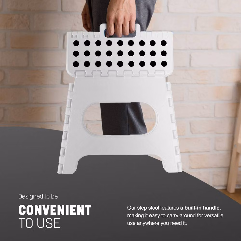 Keplin Heavy Duty Folding Step Stool, Non-Slip Plastic Footstool in White, Height: 27.94 cm – 4