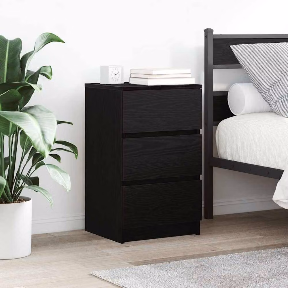 Berkfield Home Bedside Cabinet with 3 Drawers in Black, W/D/H: 39 x 35 x 65 cm – 2
