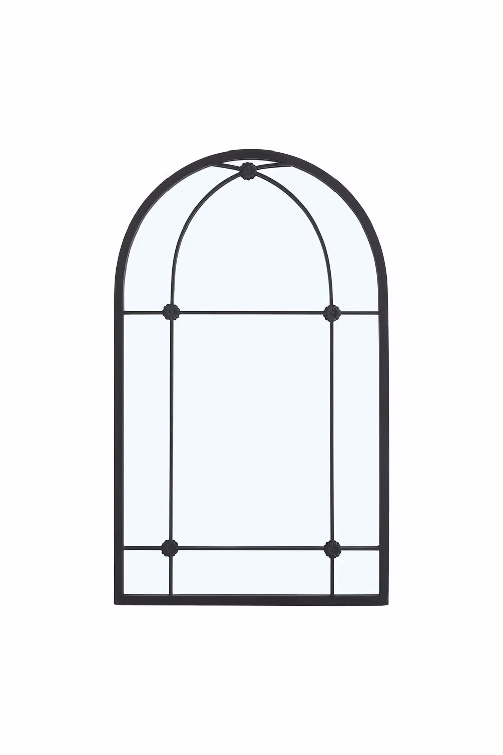 Living and Home Modern Arched Wall-mounted Metal Frame Windowpane Mirror in Black – 2
