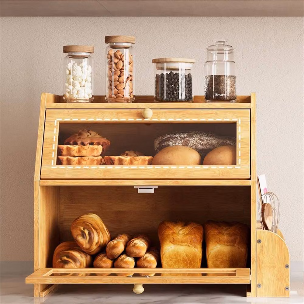 NESTLUNE Bamboo Bread Box for Kitchen Countertop Food Storage in Natural Brown, W/D/H: 100 x 15 x 15 cm – 4