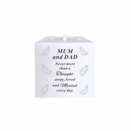 David Fischhoff Mum and Dad Memorial Feather LED Candle Holder in White