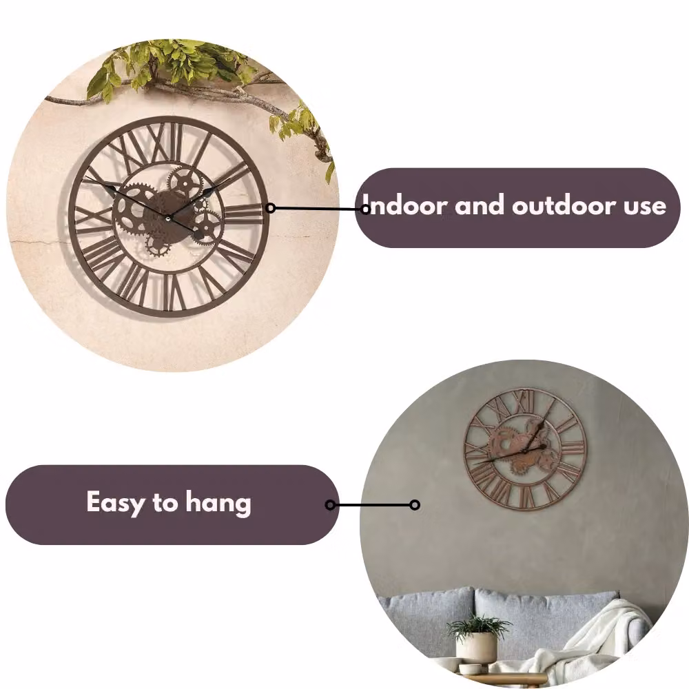 Marco Paul Modern Brown and Black Metal Skeleton Quartz Wall Clock, W/D/H: 35 x 35 x 1 cm – 4