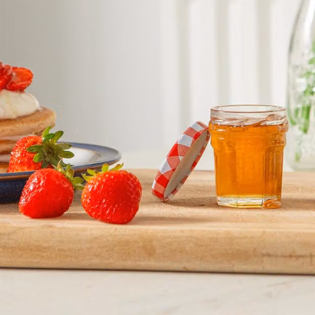 Argon Tableware Glass Jam Jars with Red and White Gingham Lids, 30 ml, Pack of 6