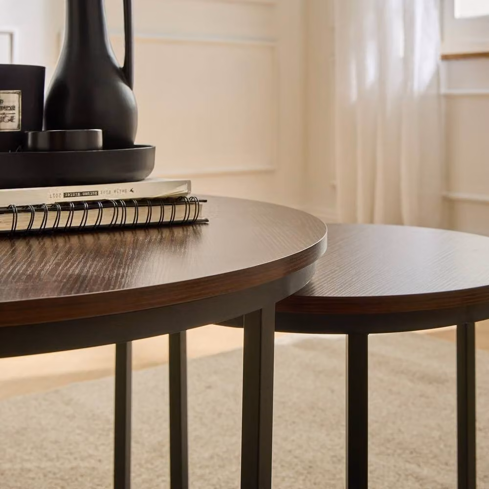 CALICOSY Lenny Set of 2 Round Nesting Coffee Tables in Walnut – 4