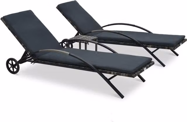 Berkfield Home Poly Rattan Sun Loungers with Table in Anthracite and Black – 1
