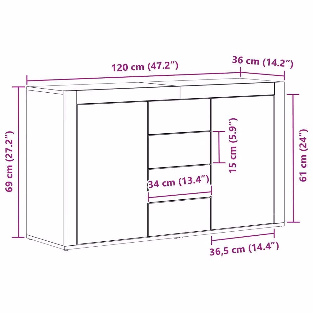 Berkfield Home Artisan Oak Sideboard in Brown, W/D/H: 120 x 36 x 69 cm – 5