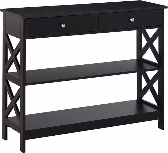 ERGOVEXA Modern Console Table with Shelves and Drawers, Black, W/D/H: 80.0 x 30.5 x 20.0 cm – 1