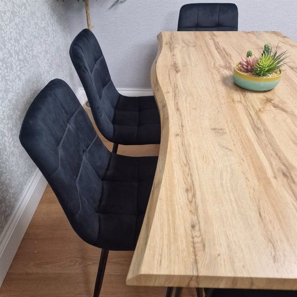 KOSY KOALA Industrial Wooden Dining Set with Rectangular Table, Bench and 4 Black Velvet Chairs in Brown and Black – 2