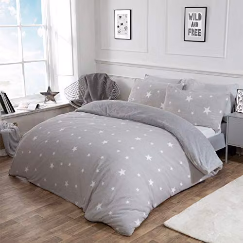 Dreamscene Star Teddy Fleece Duvet Cover and Pillowcase Set, Silver Grey White, W/D/H: 220 x 180 x 220 cm – 2