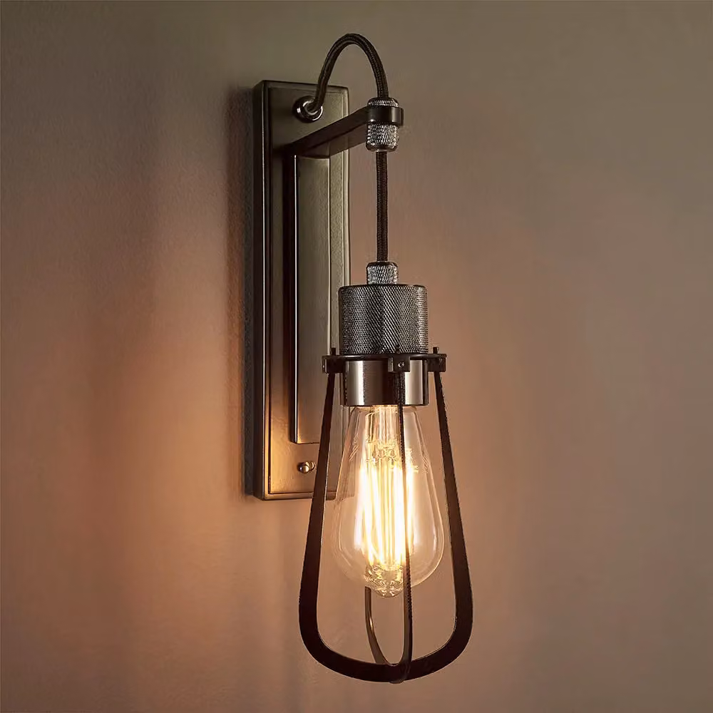 Loops Matt Black Industrial Wall Light with Black Chrome Knurled Detailing and Toggle Switch – 3