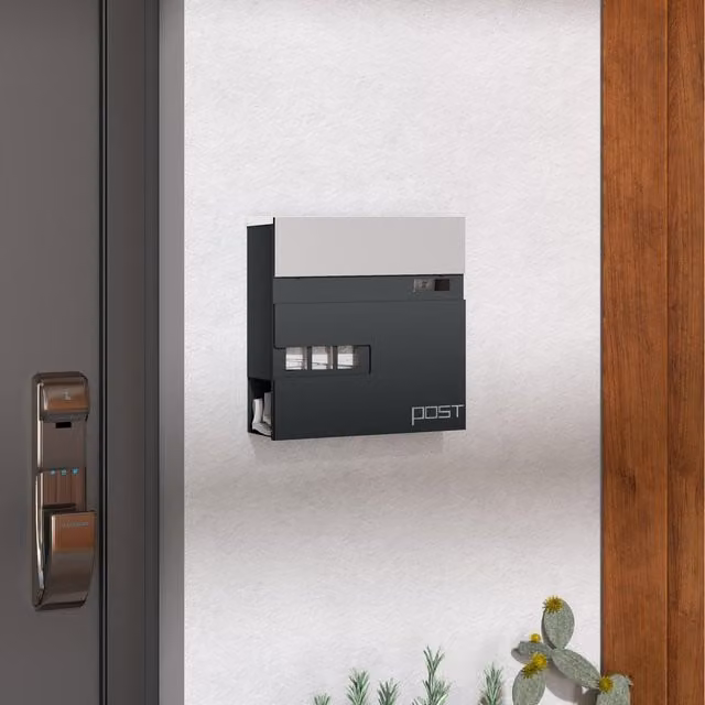 HOMCOM Galvanised Steel Wall Mounted Letterbox in Anthracite Grey