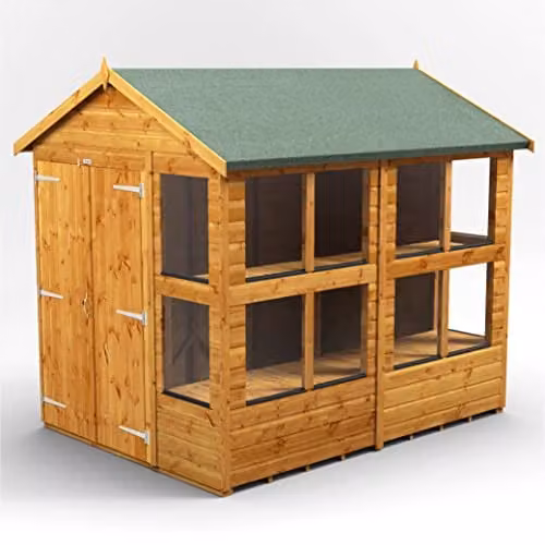 Powersheds Premium Apex Wooden Potting Shed with Double Doors and Toughened Glass in Brown