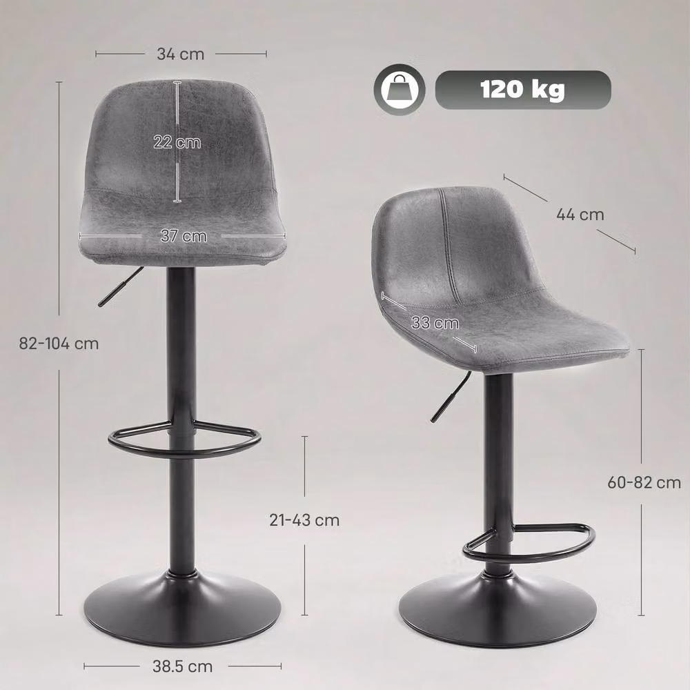 HOMCOM Set of 2 Modern Swivel Bar Stools in Grey Synthetic Leather – 3
