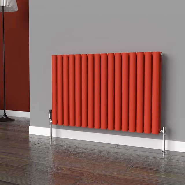 Lux Heat Oval Horizontal Coloured Steel Radiator in Red, W: 96 cm, H: 60 cm