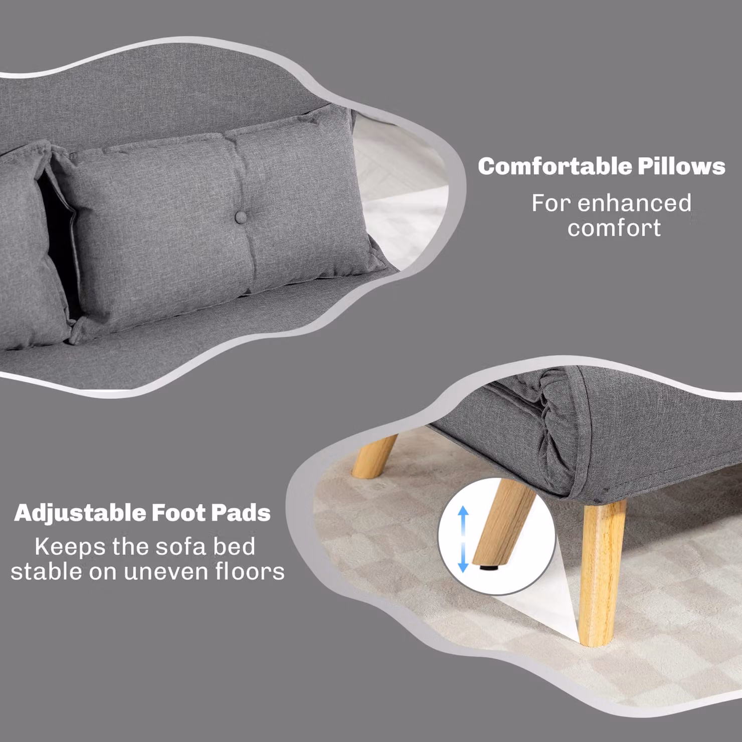 HOMCOM Two-Seater Grey Linen-Look Sofa Bed with Metal Frame and Scatter Cushions, W/D/H: 120 x 87 x 140 cm – 5