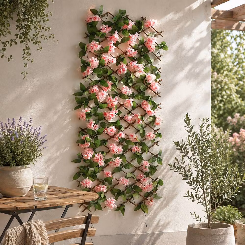 Marco Paul Expandable Artificial Pink Blossom Trellis Privacy Screen, W/H: 60 x 180 cm – 5